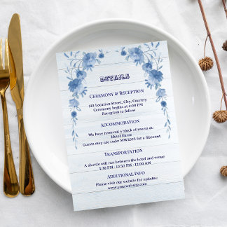 Rustic Wood  Blue Floral Elegant Wedding  エンクロージャーカード