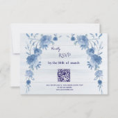 Rustic Wood  Blue Floral Elegant Wedding  出欠カード (正面)