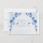 Rustic Wood  Blue Floral Elegant Wedding  出欠カード (裏面)