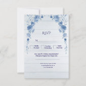 Rustic Wood  Blue Floral Elegant Wedding  出欠カード (正面)