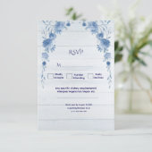 Rustic Wood  Blue Floral Elegant Wedding  出欠カード (スタンド正面)