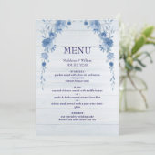 Rustic Wood  Blue Floral Elegant Wedding Menu メニュー (スタンド正面)