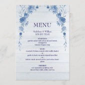 Rustic Wood  Blue Floral Elegant Wedding Menu メニュー (正面)