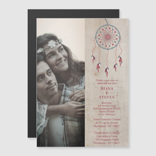 Rustic Wood Boho Dreamcatcher Photo Couple Wedding (正面/裏面)