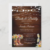 Rustic Wood Boots and Bubbly Western Bridal Shower 招待状 (正面)