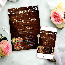 Rustic Wood Boots and Bubbly Western Bridal Shower 招待状