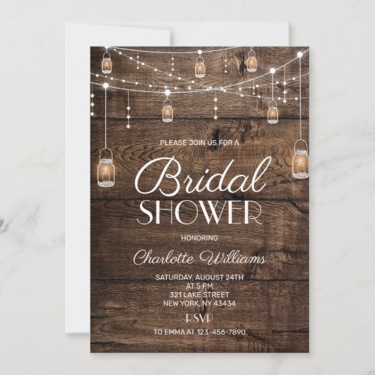 Rustic Wood Bridal Shower 招待状 (正面)