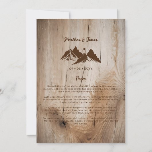 Rustic Wood Brown Mountains Landscape Wedding Wows 招待状 (裏面)