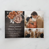 Rustic Wood Burnt Orange Rose QRコード ウェディング 招待状 (内部)