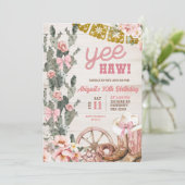 Rustic Wood Cactus Pink Rodeo Birthday 招待状 (スタンド正面)