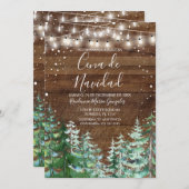 Rustic Wood Cena De Navidad Pine Trees Christmas 招待状 (正面/裏面)