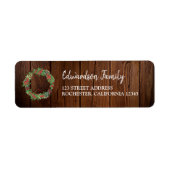 Rustic wood Christmas berry wreath return address  ラベル (正面)