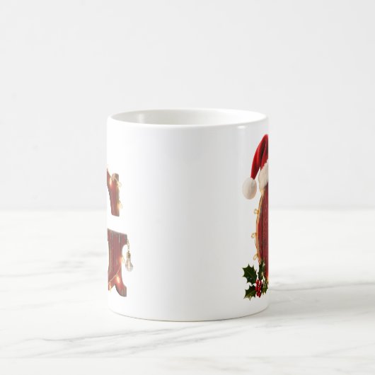 Rustic Wood Christmas Letter G String Lights コーヒーマグカップ (中央)