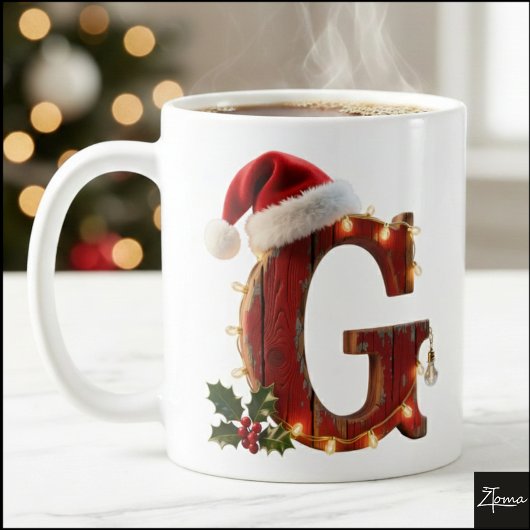 Rustic Wood Christmas Letter G String Lights コーヒーマグカップ