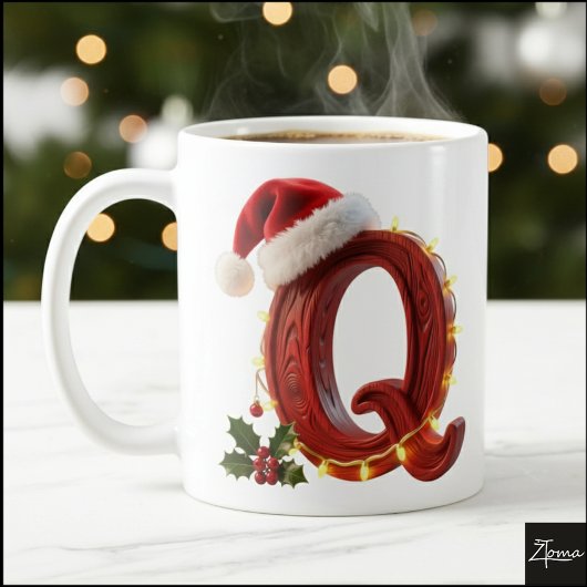 Rustic Wood Christmas Letter Q String Lights コーヒーマグカップ