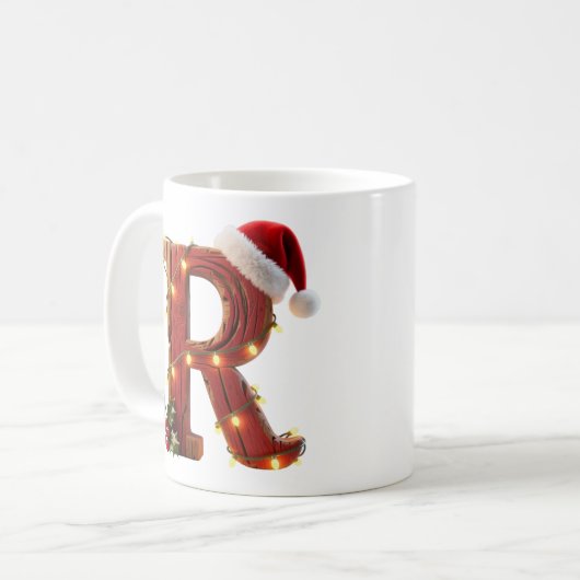 Rustic Wood Christmas Letter R String Lights コーヒーマグカップ (正面左)