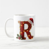 Rustic Wood Christmas Letter R String Lights コーヒーマグカップ (左)