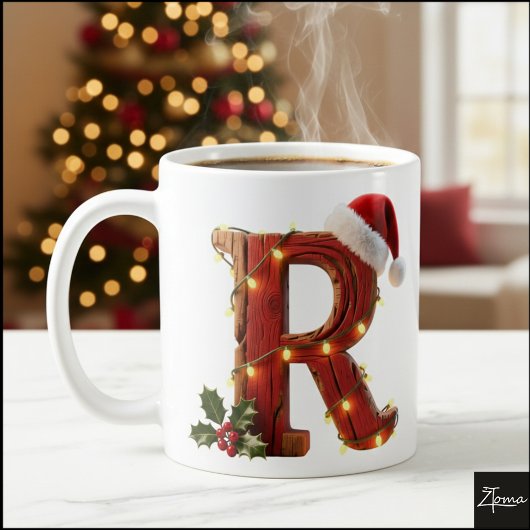 Rustic Wood Christmas Letter R String Lights コーヒーマグカップ
