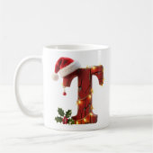 Rustic Wood Christmas Letter T String Lights コーヒーマグカップ (左)