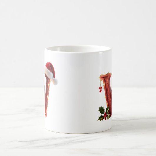 Rustic Wood Christmas Letter W String Lights コーヒーマグカップ (中央)