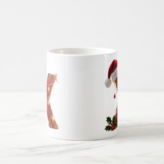 Rustic Wood Christmas Letter X String Lights コーヒーマグカップ (中央)