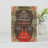 Rustic Wood Christmas Red Princess Mis Quince 招待状 (スタンド正面)