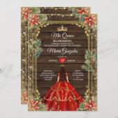 Rustic Wood Christmas Red Princess Mis Quince 招待状 (正面/裏面)
