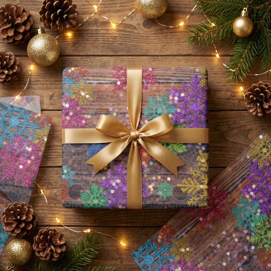 Rustic Wood Colorful Glitter Snowflakes Christmas 薄葉紙