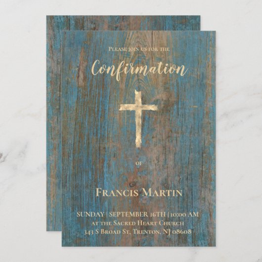 rustic wood Confirmation 招待状 (正面/裏面)