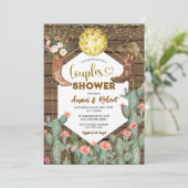 Rustic Wood Country Boots Cactus Couples Shower 招待状 (スタンド正面)