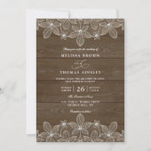 Rustic Wood Country Lace Elegant QR Code Wedding 招待状 (正面)