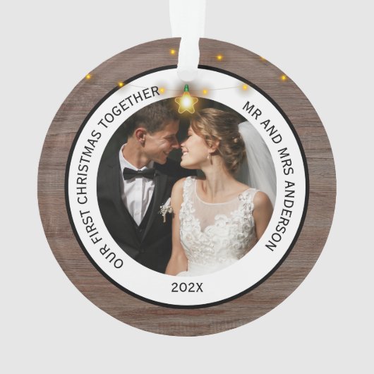 Rustic Wood Couples First Christmas Together  オーナメント (裏面)