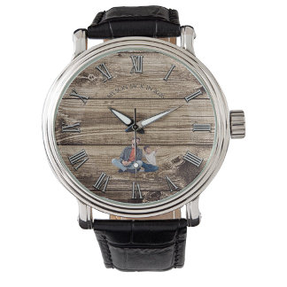 Rustic Wood Custom Photo Silver Numerals Watch 腕時計