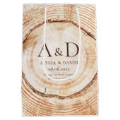 Rustic Wood cut Slice Monogram Wedding Gift Bag ミディアムペーパーバッグ (裏面)