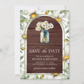 Rustic Wood Daisies Floral Mason Jar Photo Wedding セーブザデート (正面)