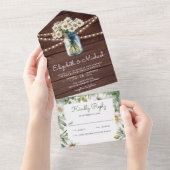 Rustic Wood Daisies Floral Mason Jar Wedding オールインワン招待状 (貼ってはがせる)