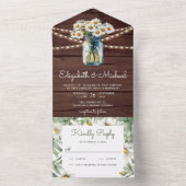 Rustic Wood Daisies Floral Mason Jar Wedding オールインワン招待状 (内側)