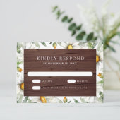 Rustic Wood Daisies Floral Wedding 出欠カード (スタンド正面)