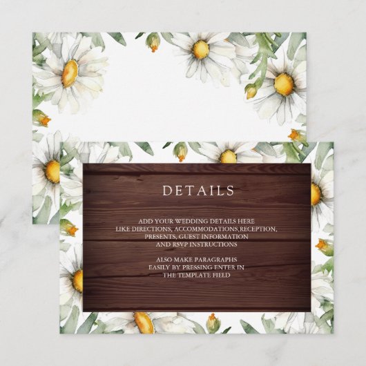 Rustic Wood Daisies Floral Wedding Details エンクロージャーカード (正面/裏面)