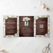 Rustic Wood Daisies Mason Jar QR Code Wedding 三つ折り招待状 (内部)