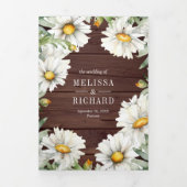 Rustic Wood Daisies Mason Jar QR Code Wedding 三つ折り招待状 (カバー)