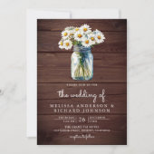 Rustic Wood Daisies Mason Jar QR Code Wedding 招待状 (正面)