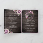 Rustic Wood Dusty Purple Floral QR Code Wedding 招待状 (内部)
