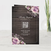 Rustic Wood Dusty Purple Floral QR Code Wedding 招待状 (裏面)