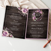 Rustic Wood Dusty Purple Floral QR Code Wedding 招待状
