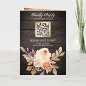 Rustic Wood Earthy Ivory Floral QR Code Wedding 招待状 (裏面)