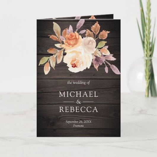 Rustic Wood Earthy Ivory Floral QR Code Wedding 招待状 (正面)