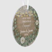 Rustic Wood & Eucalyptus First Christmas Engaged オーナメント (正面)