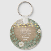 Rustic Wood & Eucalyptus Mr & Mrs Christmas キーホルダー (正面)