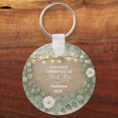 Rustic Wood & Eucalyptus Mr & Mrs Christmas キーホルダー (正面)